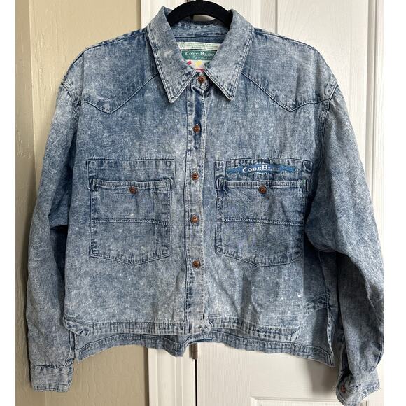 Vintage Y2K 80s 90s Code Bleu Acid Stone Washed Denim Shirt Jacket - Picture 1 of 7